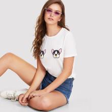Shein Dog Print Short Sleeve Tee