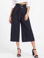 Shein Frill Top Striped Wide Leg Pants With Belt