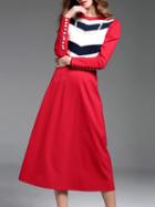 Shein Red Color Block Beading A-line Dress