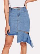 Shein Frayed Edge Asymmetric Hem Denim Skirt