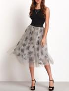 Shein Grey Sheer Mesh Floral Midi Skirt