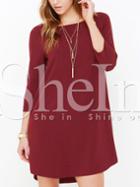 Shein Wine Red Burgandy Long Sleeve Casual Dress