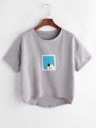 Shein Grey Cartoon Print Dip Hem T-shirt
