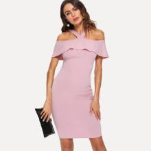 Shein Open Shoulder Ruffle Neck Dress