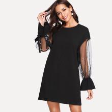 Shein Pearl Embellished Mesh Flounce Sleeve Tunic Dress