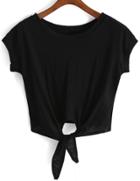 Shein Knotted Crop Black T-shirt