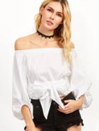 Shein White Lantern Sleeve Off The Shoulder Belted Top