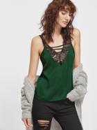 Shein Green Contrast Lace Trim Strappy Cami Top