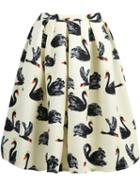 Shein Light Yellow Swan Print Midi Skirt