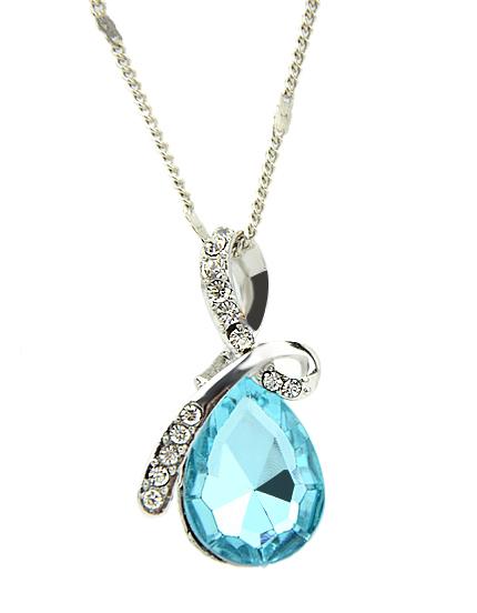 Shein Blue Drop Gemstone Silver Diamond Necklace