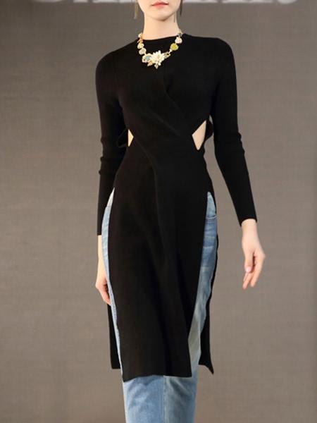 Shein Crew Neck Midriff Split Knit Dress