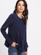 Shein Buttoned Keyhole Back Flounce Trim Textured Top