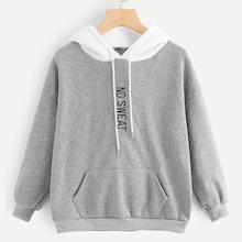 Shein Letter Embroidered Kangaroo Pocket Hoodie