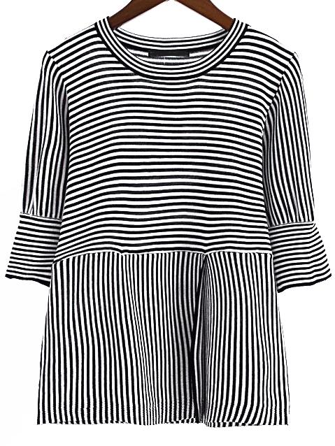 Shein Black Striped Round Neck Split Front Knitwear