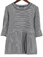 Shein Black Striped Round Neck Split Front Knitwear