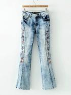 Shein Embroidered Acid Wash Flare Jeans