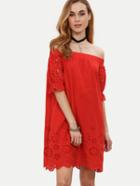 Shein Red Off The Shoulder Half Sleeve Hollow Dress