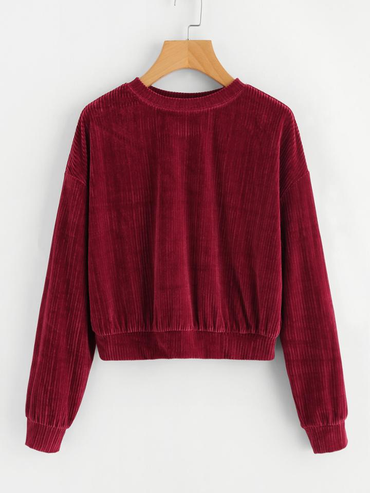 Shein Drop Shoulder Ribbed Velvet Sweatshirt