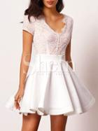Shein White Lace Embroidered Cut Out Back Flare Dress