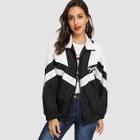 Shein Embroidered Letter Colorblock Jacket