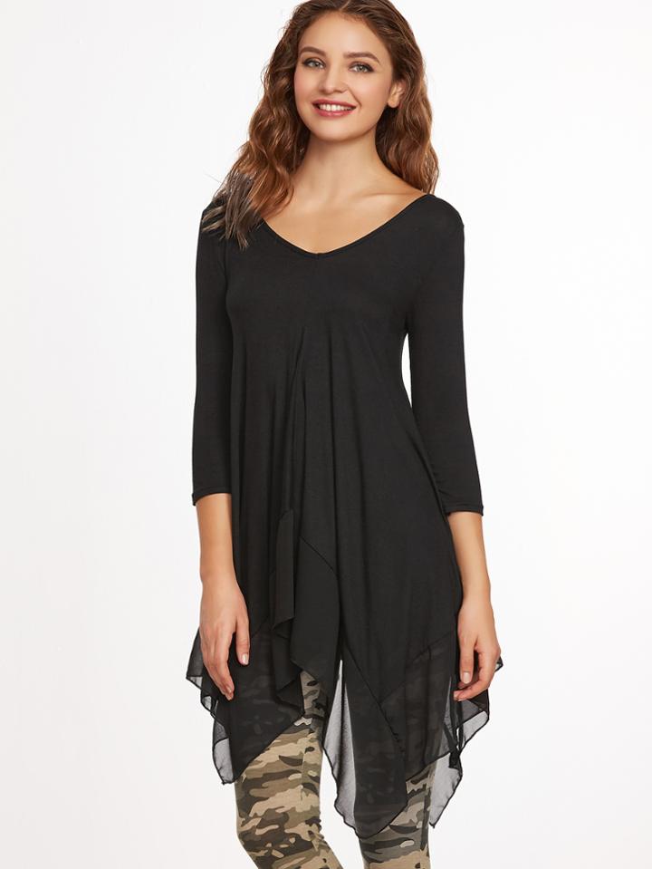 Shein Plunging Contrast Chiffon Layered Top