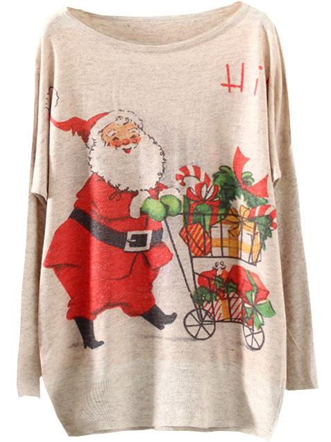 Shein Multicolor Batwing Sleeve Christmas Gift Print Knitwear