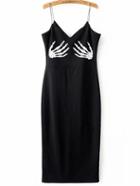 Shein Black Skeleton Hand Print Slip Dress