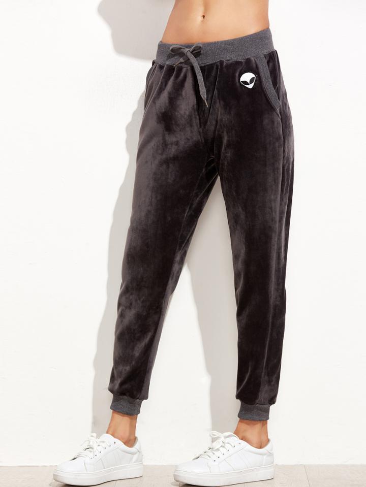 Shein Velvet Sweatpants With Alien Patch