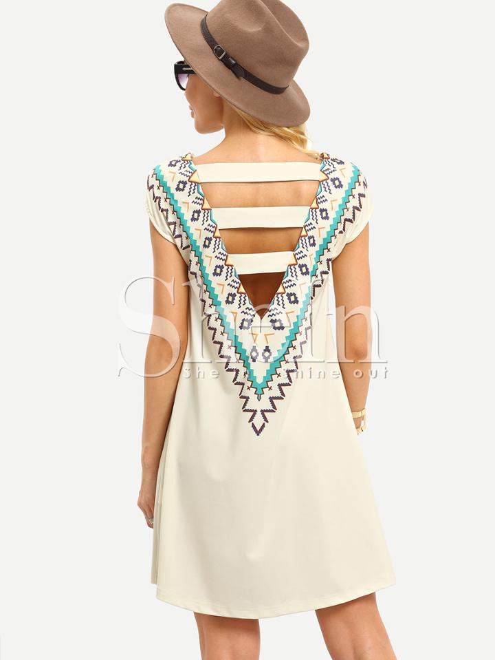Shein Multicolor Print Sleeveless Hollow Back Dress