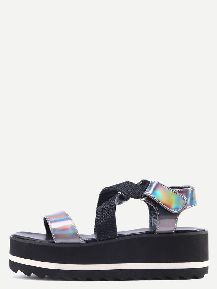 Shein Silver Peep Toe Crisscross Platform Sandals