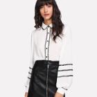 Shein Contrast Dot Lace Trim Bishop Sleeve Blouse