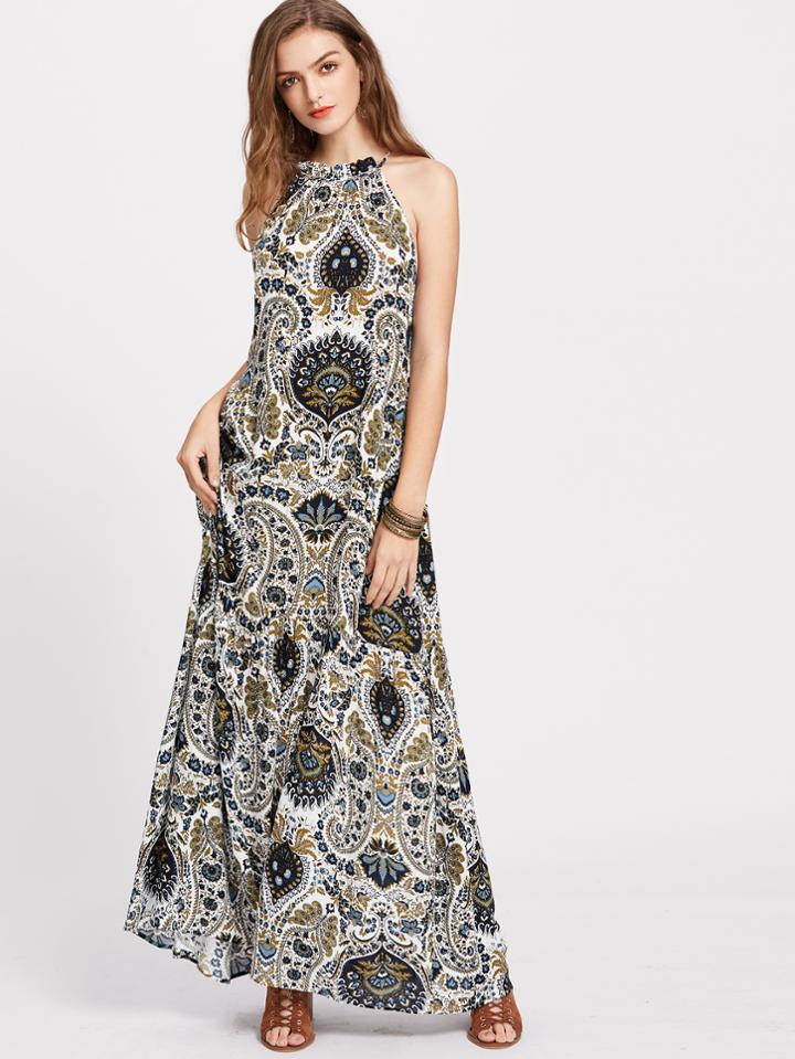 Shein Paisley Print Tiered Halter Maxi Dress