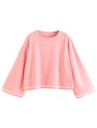 Shein Pink Contrast Crochet Bell Sleeve Loose T-shirt