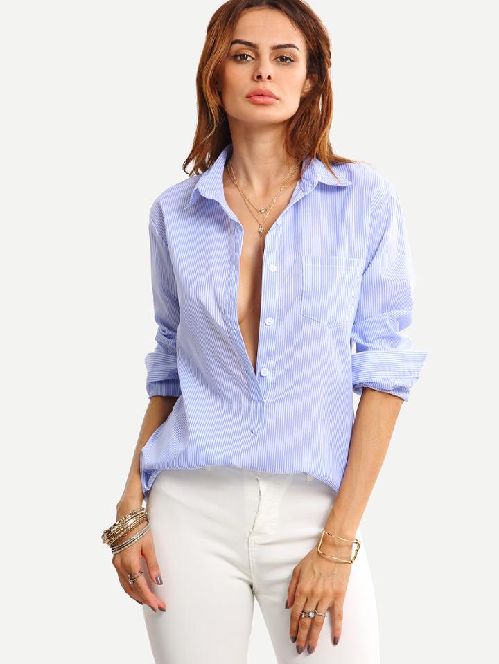 Shein Button Vertical Striped Pullover Blouse