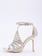 Shein Silver Glitter Caged Ankle Strap Pumps
