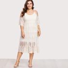 Shein Plus Embroidery Lace Overlay Open Shoulder Dress