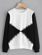 Shein Color Block Lace Trim Sweatshirt