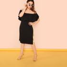 Shein Plus Flounce Layered Striped Form Fitting Dress