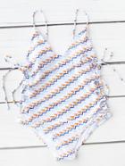 Shein Chevron Geometric Print Lace Up One-piece Swimwear