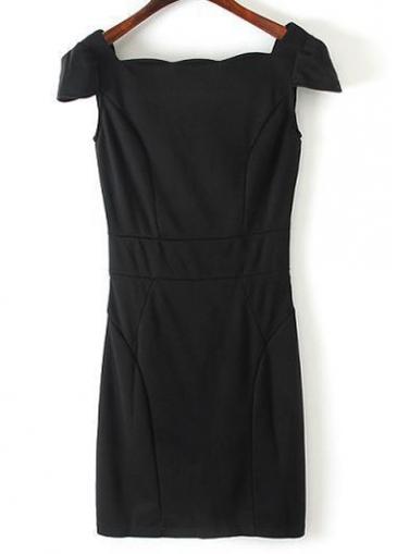 Rosewe Charming Cap Sleeve Open Back Summer Dress Black