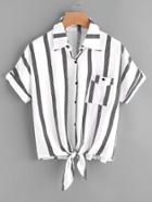 Shein Vertical Striped Knotted Hem Shirt