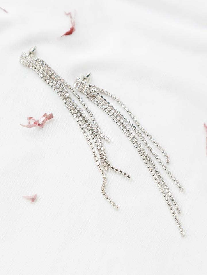 Shein Silver Rhinestone Chain Stud Earrings