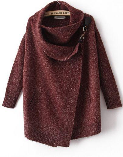 SheIn Red Draped Neck Long Sleeve Loose Sweater