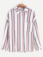 Shein Contrast Striped Drop Shoulder Pocket Shirt