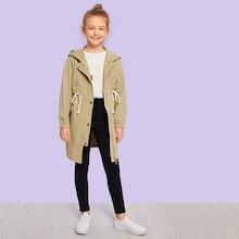 Shein Girls Drawstring Waist Hooded Coat