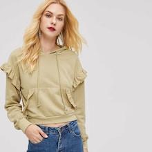 Shein Ruffle Detail Pocket Drawstring Hoodie