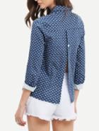 Shein Lapel Hearts Print Split Back Blouse