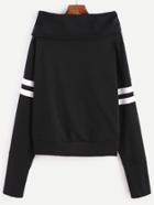 Shein Black Cowl Neck Varsity Striped Sleeve Sweatshirt