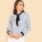 Shein Tied Cuff And Collar Frill Embellished Blouse