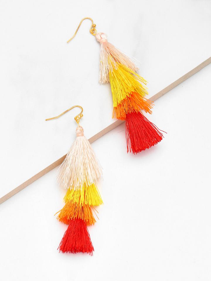 Shein Charm Layered Tassel Drop Earrings